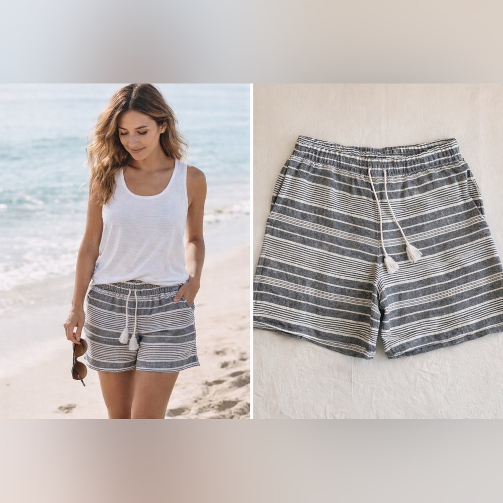 J.Jill Love Linen Shorts S Gray White Stripe 100% Linen Coastal Summer Bundle